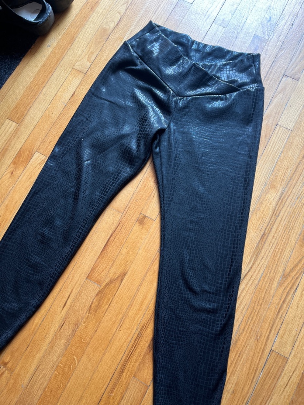 Black Faux Croc High-Waist Leggings